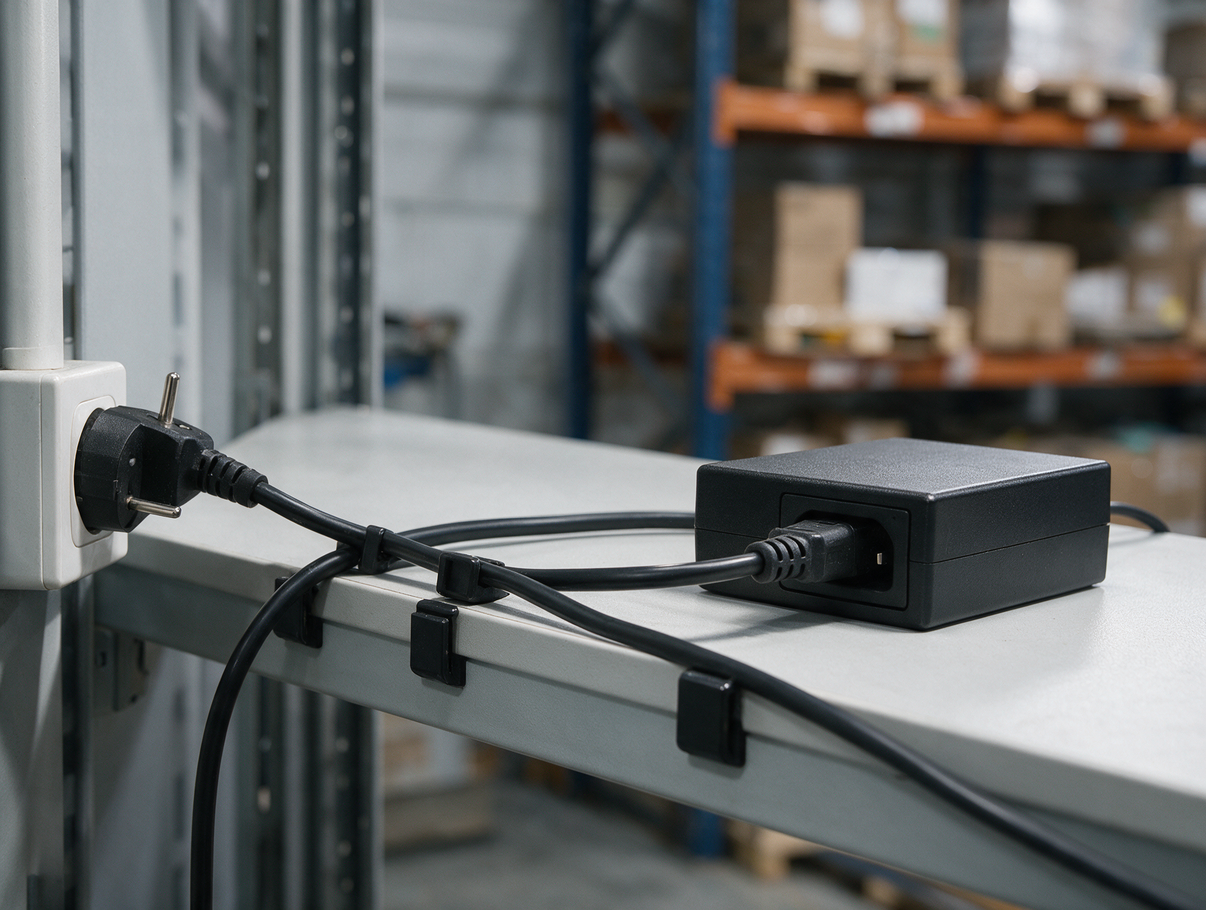 Mains cord in place behind a Zebra RFD40 charging post